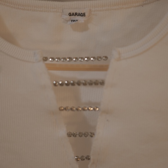 Garage White Long-Sleeve Top with Rhinestone Detail - Picture 2 of 5